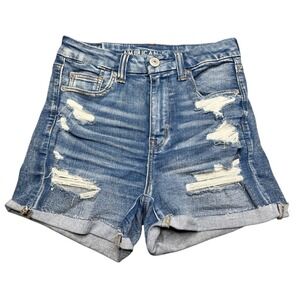 American Eagle‎ Curvy Hi-Rise Shortie Distressed Ripped Cuffed High Waisted sz 4